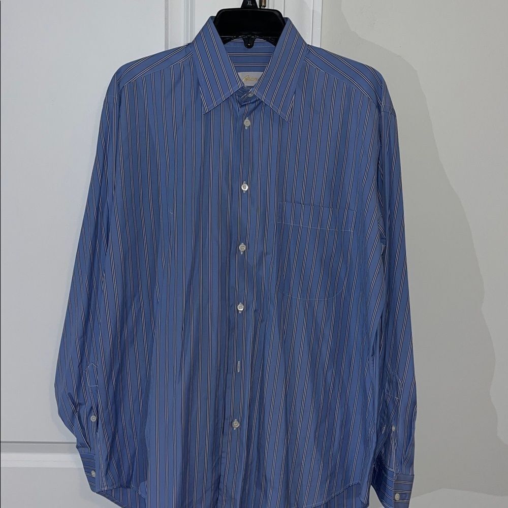 Brioni used Blue Stripe Work Dress LS Shirt M Made in Italy Cotton M 15 x 33/34